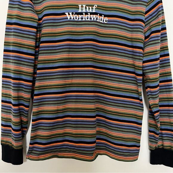 HUF Shirt Mens Small Striped Long Sleeve Pullover Worldwide Logo Embroidered - Picture 3 of 13
